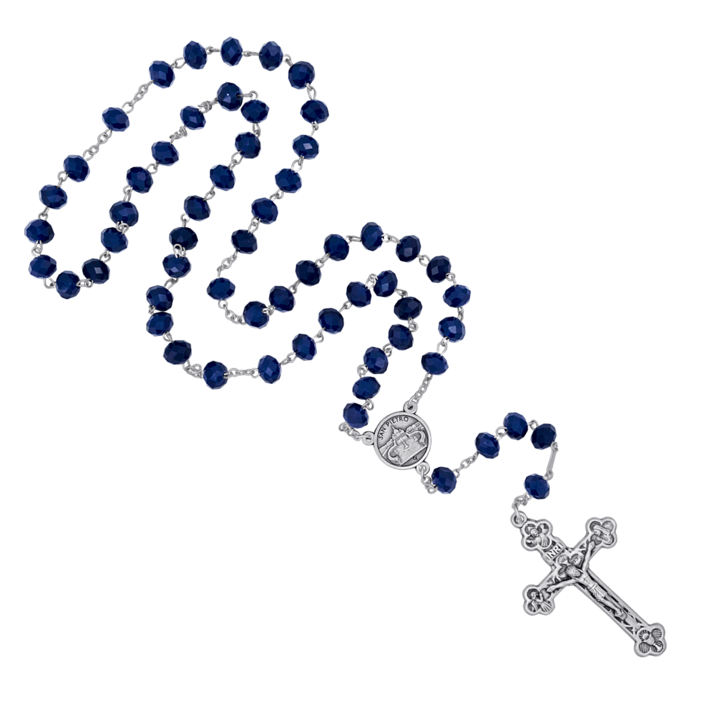 BLUE CRYSTAL ROSARY - METAL