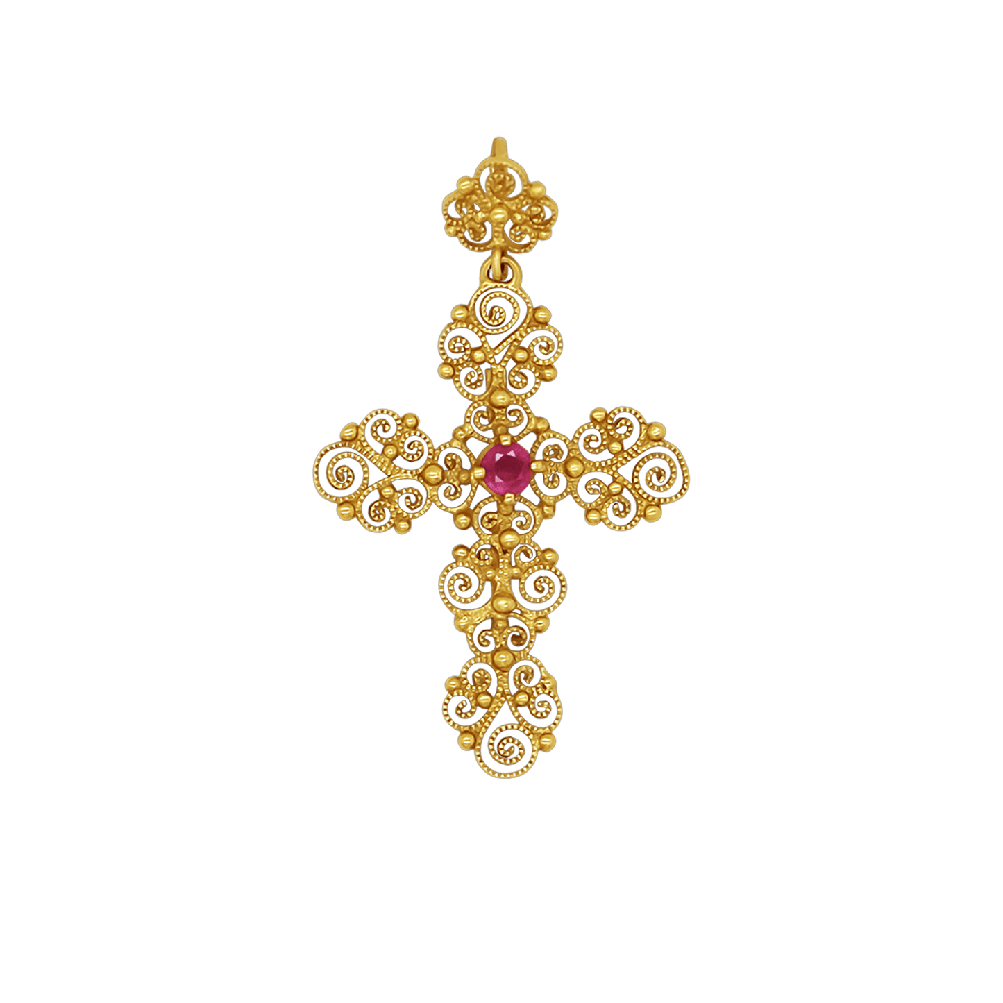 MADREVITATO CROSS PENDANT - GOLD AND RUBY