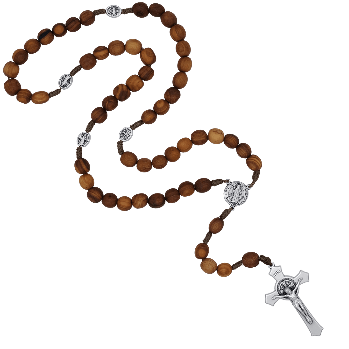 ST BENEDICT - ROSARY - OLIVE WOOD AND ROPE