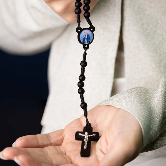 BLACK WOOD BEADS ROSARY - ROPE