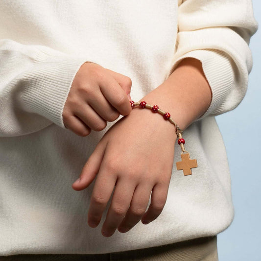 CHILDREN'S ROSARY BRACELET - WOOD - RED