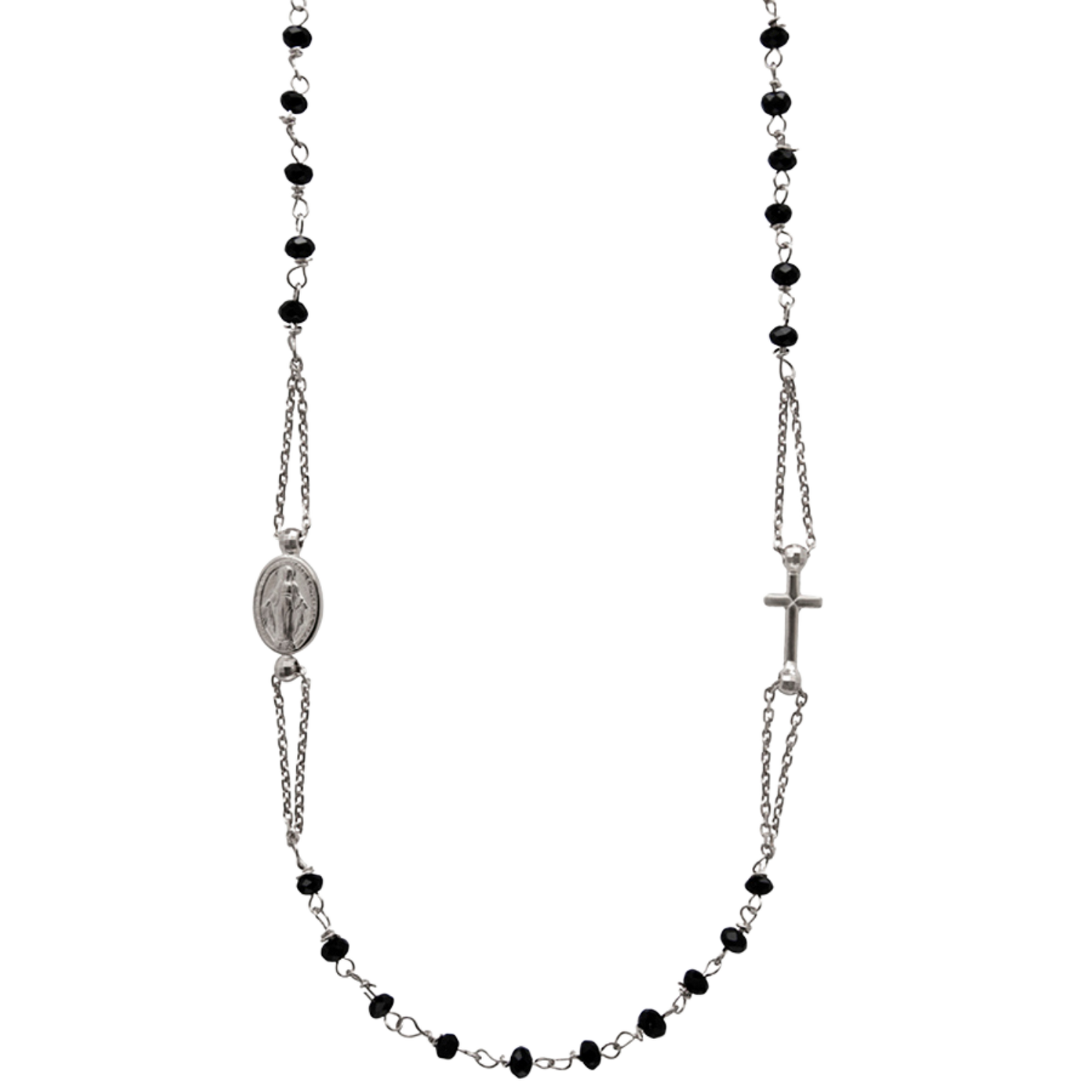 MIRACULOUS AND CROSS - CRYSTAL NECKLACE - SILVER