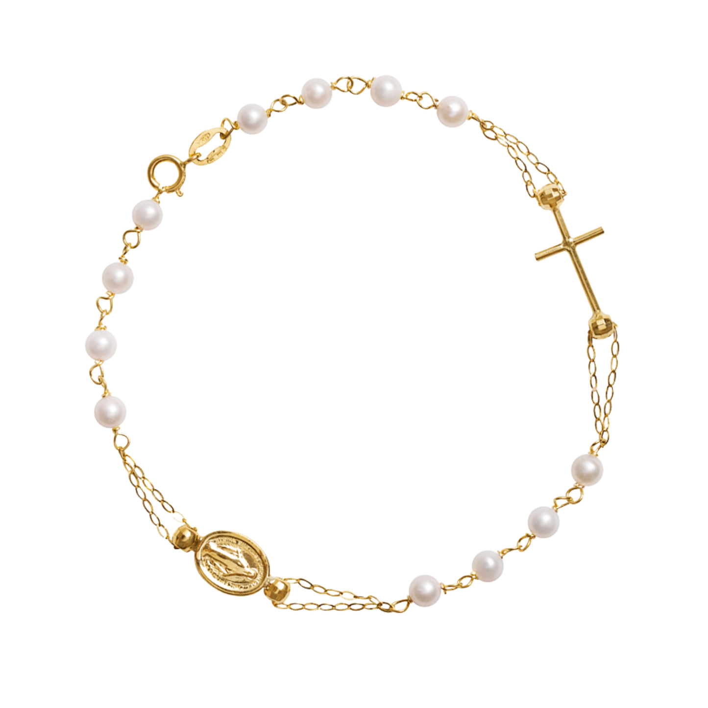 MIRACULOUS AND CROSS - PEARLS ROSARY BRACELET - GOLD