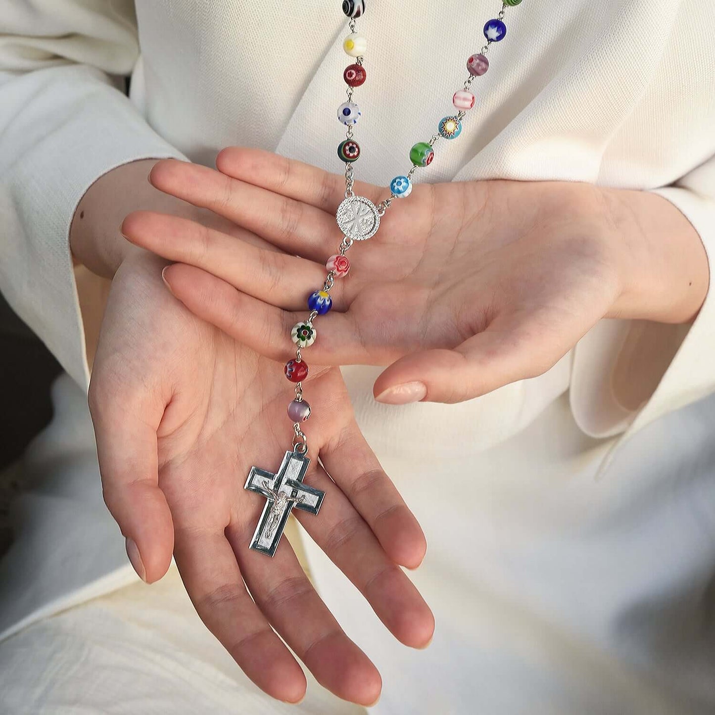 MURRINA GLASS BEADS - ROSARY - SILVER