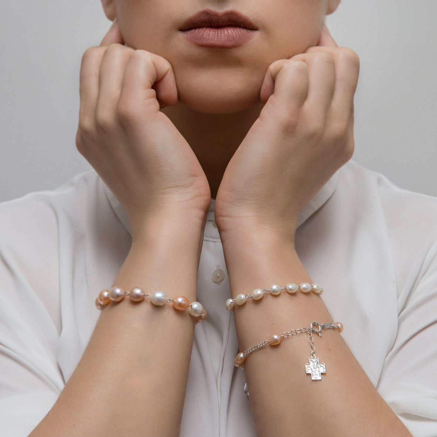 PEARL BEADS ROSARY BRACELET - SILVER