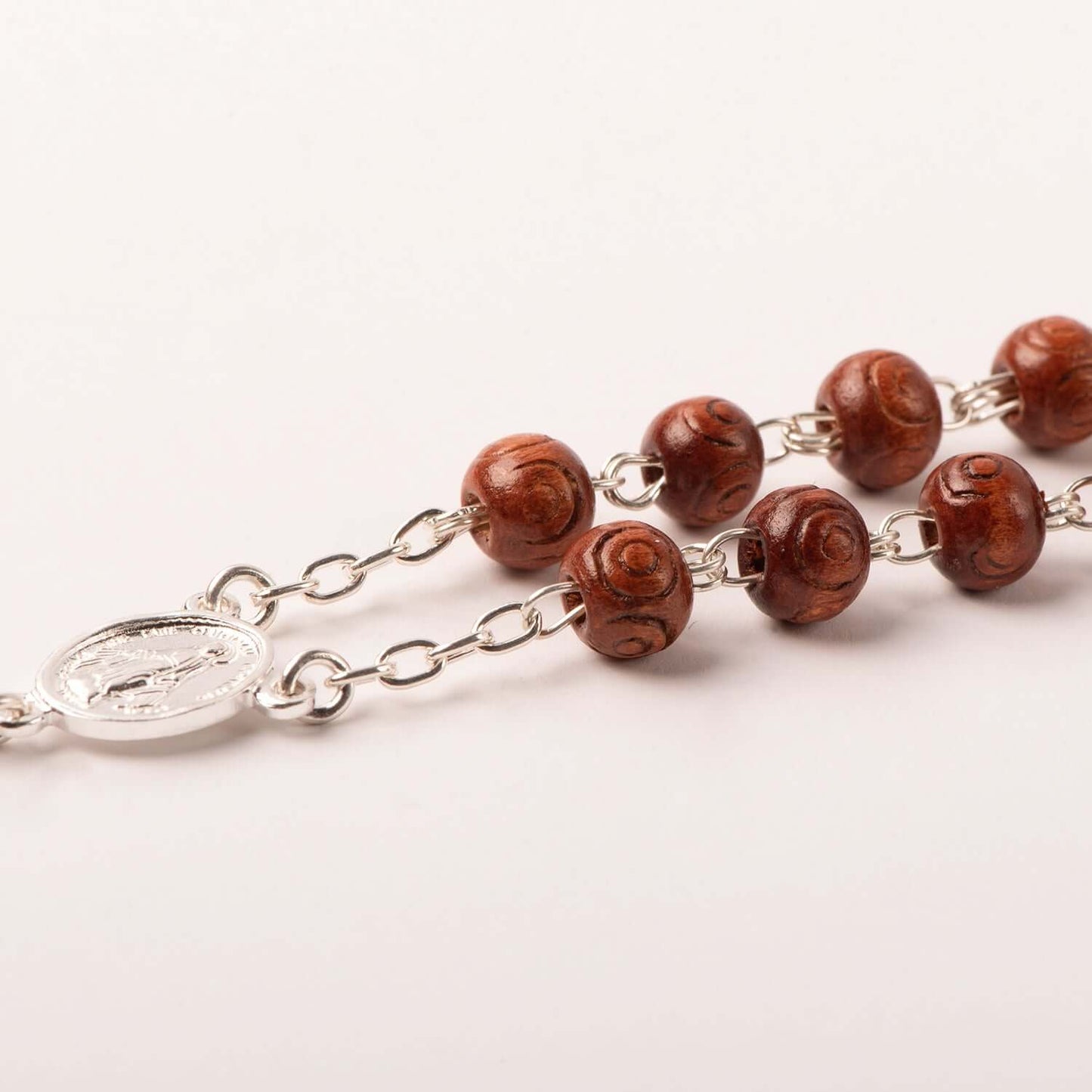 ROSEWOOD BEADS ROSARY - SILVER