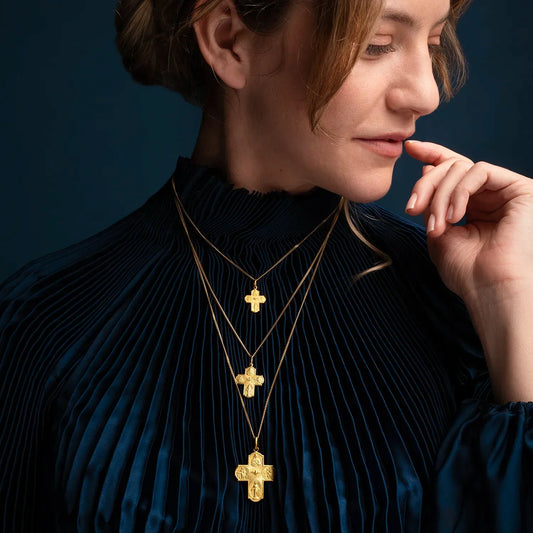 SCAPULAR - CROSS PENDANT - VERMEIL SILVER