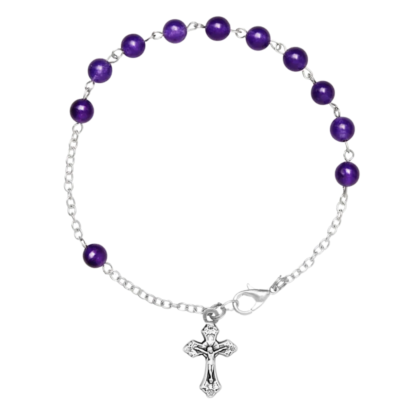 AMETHYST BEADS ROSARY BRACELET - METAL