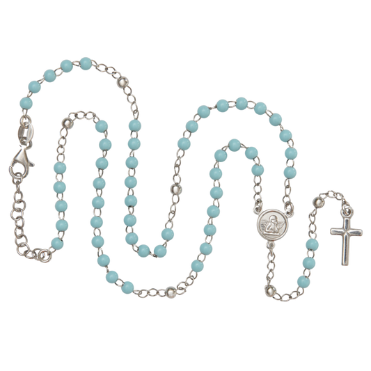 BABY BOY ROSARY NECKLACE - SILVER
