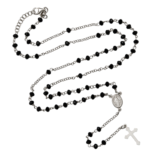 CRYSTAL ROSARY NECKLACE - SILVER