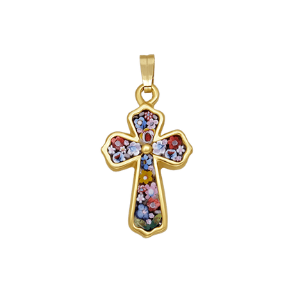 CROSS PENDANT - MICROMOSAIC JEWELRY - GOLDEN METAL