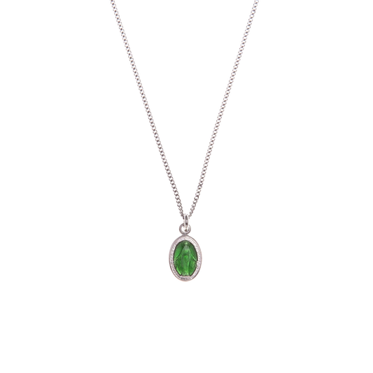 GREEN SAINT MARY CHARM NECKLACE - SILVER