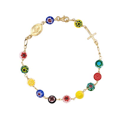 MURRINA GLASS BEADS ROSARY BRACELET - VERMEIL SILVER