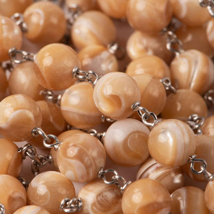 NATURAL MOTHER OF PEARL ROSARY - SILVER