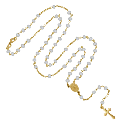 PEARL ROSARY NECKLACE - GOLDEN SILVER