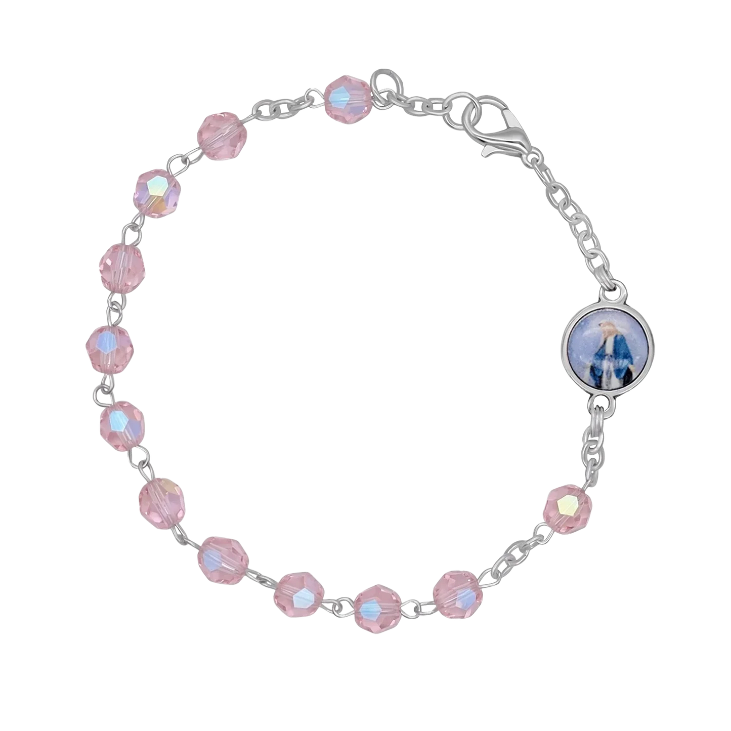 PINK CRYSTAL ROSARY BRACELET - METAL