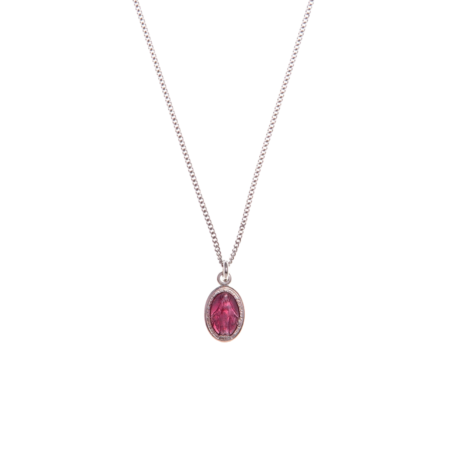PINK SAINT MARY CHARM NECKLACE - SILVER