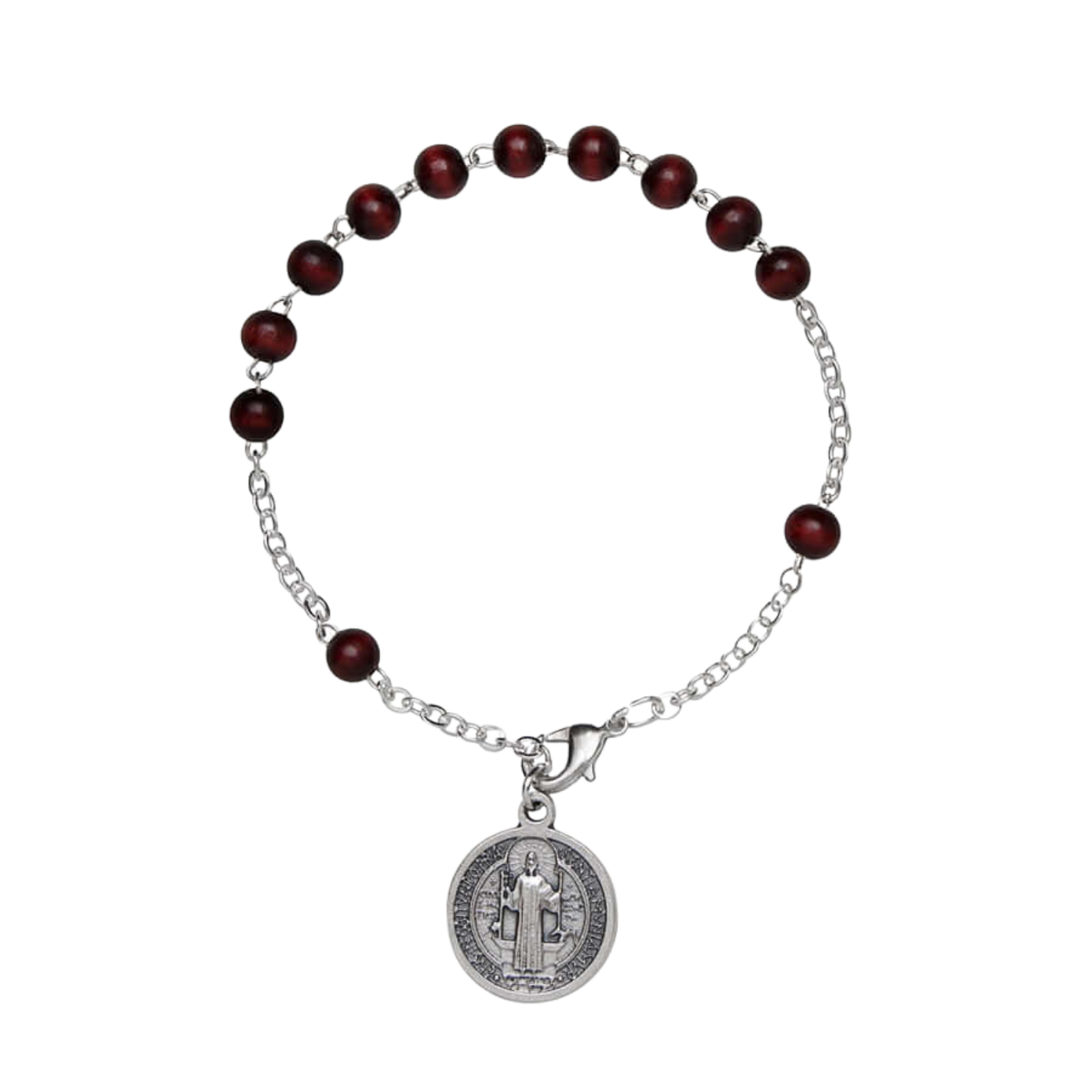 ST BENEDICT - WOOD ROSARY BRACELET - METAL