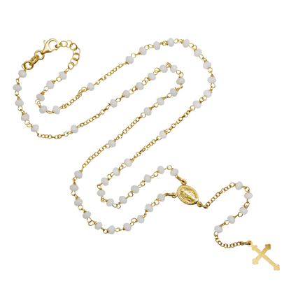 WHITE CRYSTAL ROSARY NECKLACE - VERMEIL SILVER