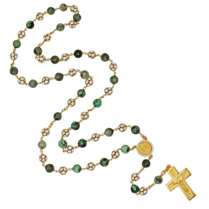 AFRICAN TURQUOISE ROSARY AND STRASSBALL - VERMEIL SILVER