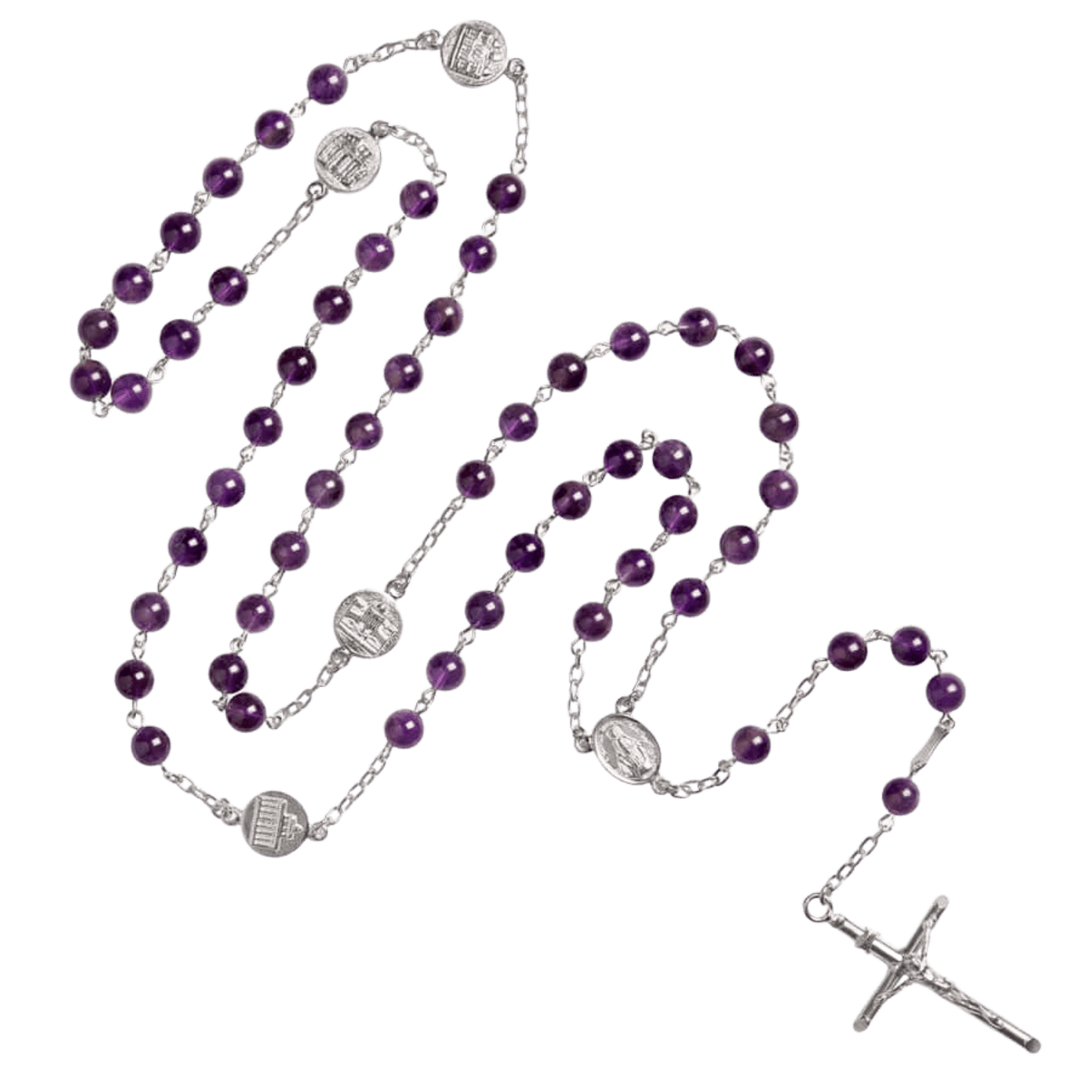 AMETHYST BEADS ROSARY - SILVER
