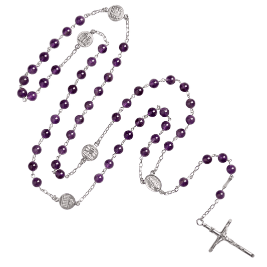 AMETHYST BEADS ROSARY - SILVER
