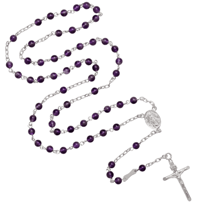 AMETHYST BEADS ROSARY - SILVER