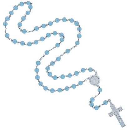 AQUAMARINE ROSARY - SILVER