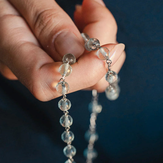 AQUAMARINE ROSARY - SILVER