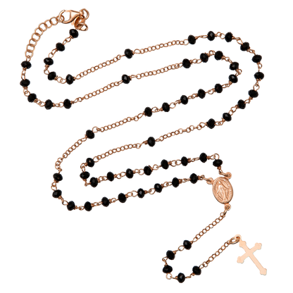 CRYSTAL ROSARY NECKLACE - PINK SILVER