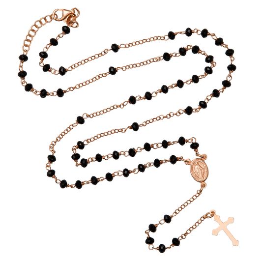 CRYSTAL ROSARY NECKLACE - PINK SILVER