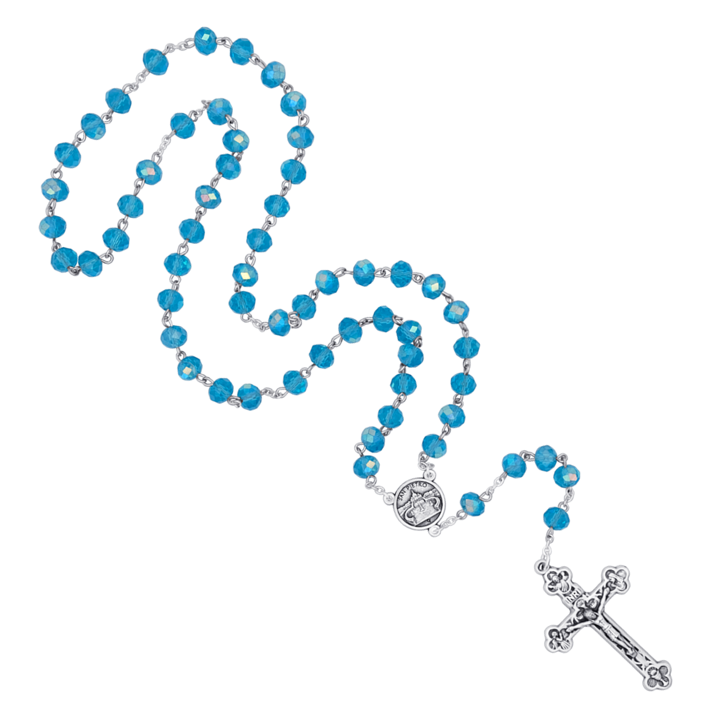 LIGHT BLUE CRYSTAL ROSARY - METAL