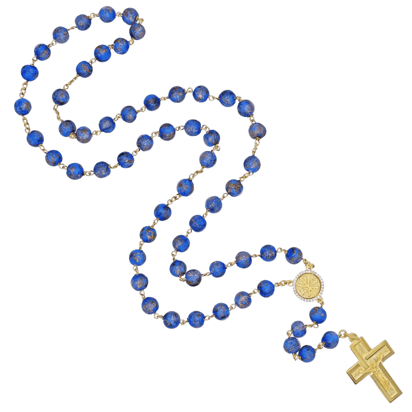 BLUE GLASS BEADS ROSARY - VERMEIL SILVER