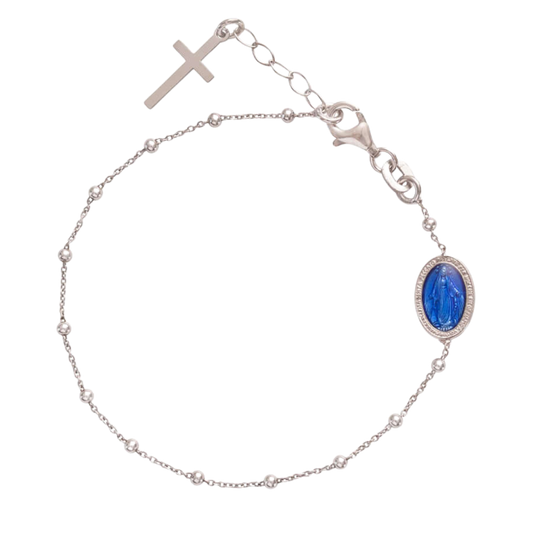 BLUE MIRACULOUS MEDAL - ROSARY BRACELET - SILVER