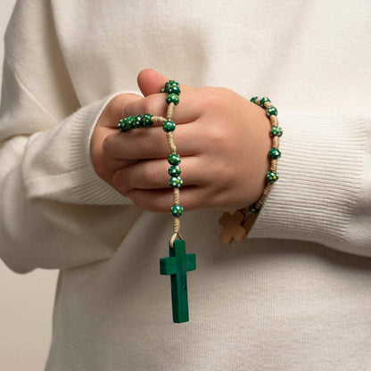CHILDREN'S ROSARY BRACELET - WOOD - GREEN