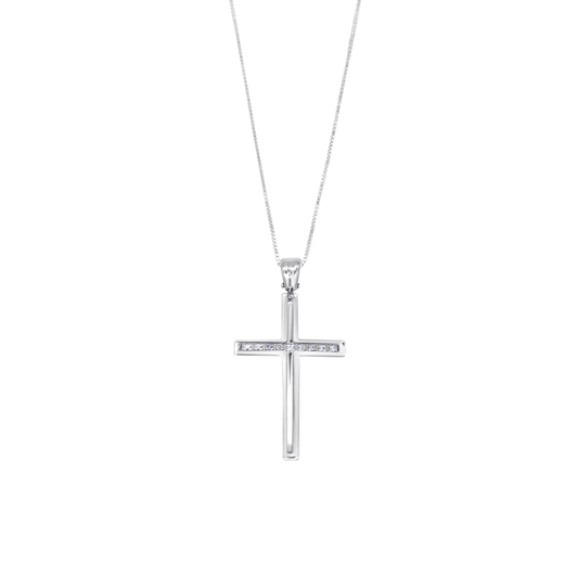 CROSS AND CHAIN - DIAMONDS - WHITE GOLD