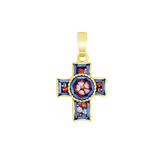 CROSS PENDANT - MICROMOSAIC JEWELRY - GOLDEN METAL
