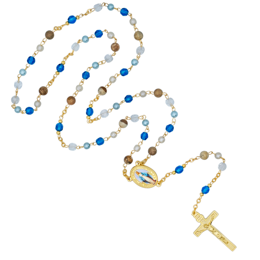 CRYSTALS AND STONES - OUR LADY OF GRACE ROSARY - GOLDEN METAL