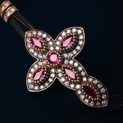CROSS - CHRISTIAN BRACELET - GOLD, DIAMONDS AND RUBIES