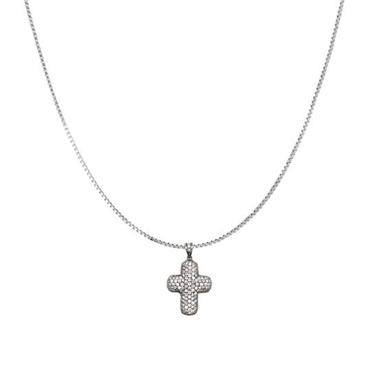 CROSS WITH DIAMOND - NECKLACE - WHITE GOLD
