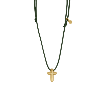 CROSS NECKLACE - GREEN ROPE AND GOLDEN SILVER