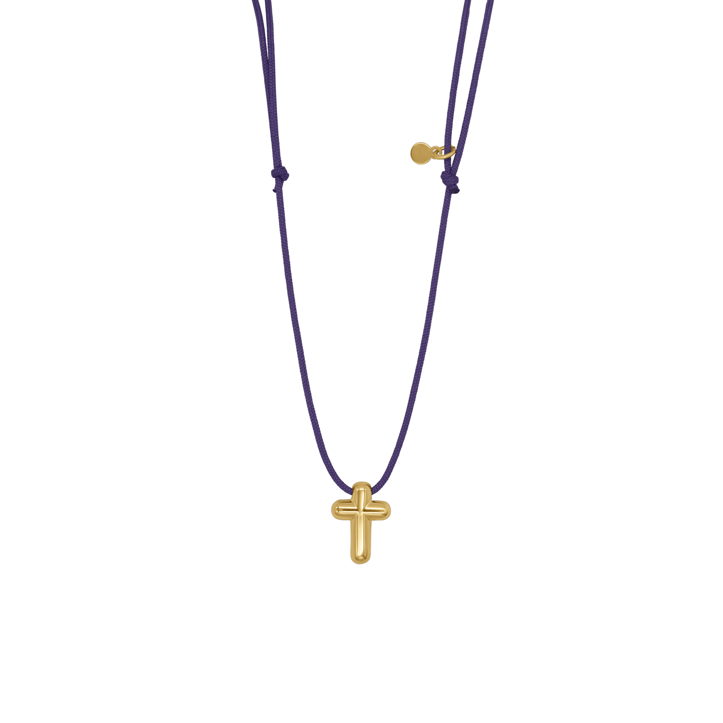 CROSS NECKLACE - PURPLE ROPE AND GOLDEN SILVER