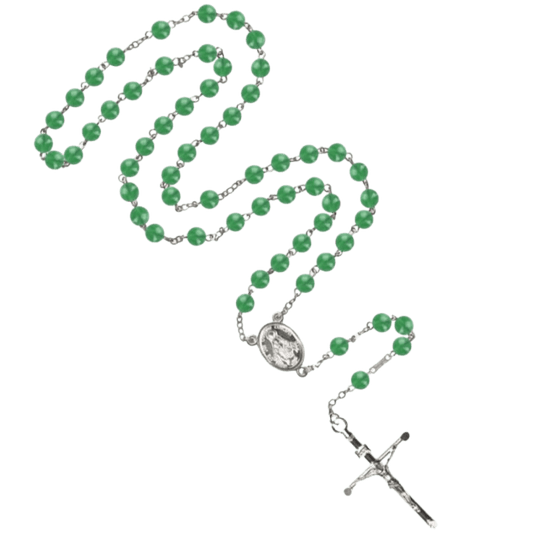 GREEN AGATE ROSARY - SILVER