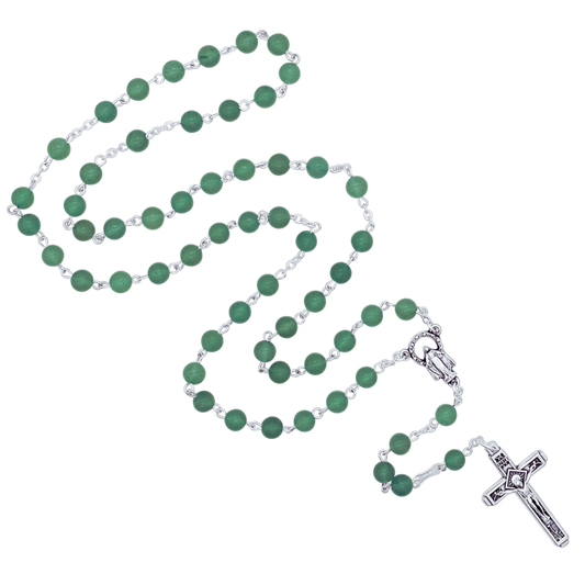 GREEN STONES ROSARY - METAL