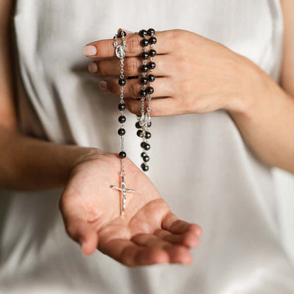 HEMATITE ROSARY - SILVER