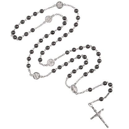 HEMATITE ROSARY - SILVER