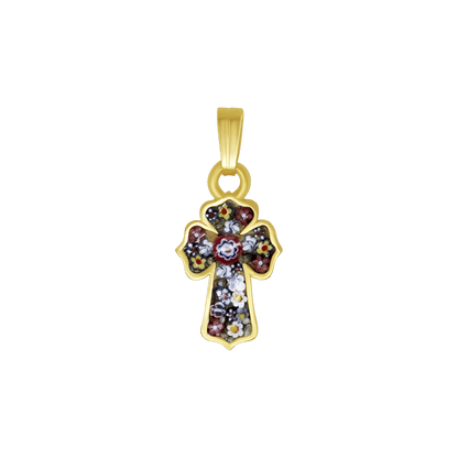 CROSS PENDANT - MICROMOSAIC JEWELRY - GOLDEN METAL