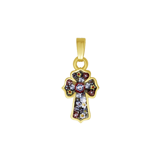 CROSS PENDANT - MICROMOSAIC JEWELRY - GOLDEN METAL