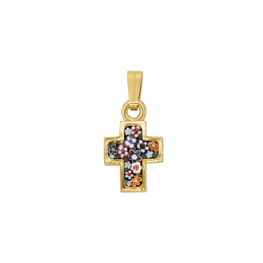 CROSS PENDANT - MICROMOSAIC JEWELRY - GOLDEN METAL