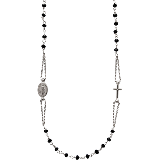 MIRACULOUS AND CROSS - CRYSTAL NECKLACE - SILVER